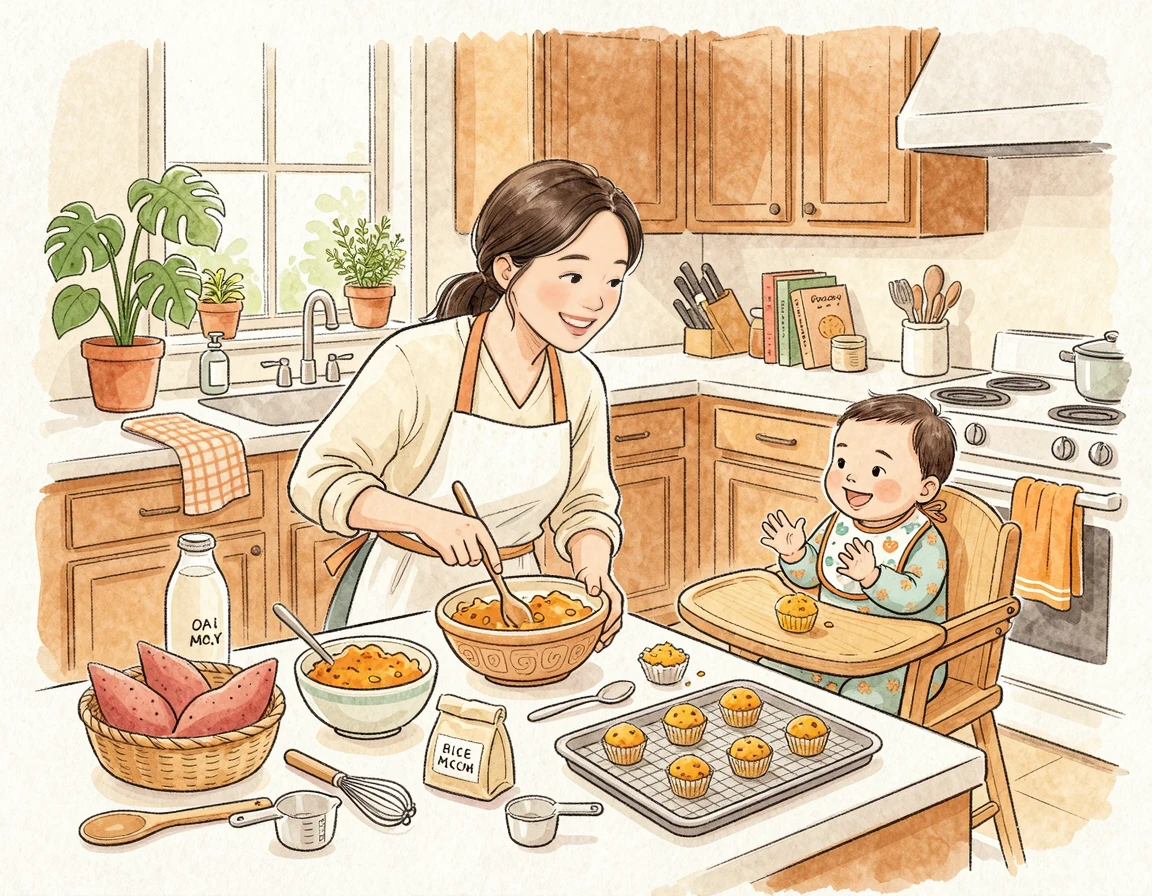 15분 컷! 계란 없는 아기 고구마 간식, 우유 알레르기 아기 빵 만들기