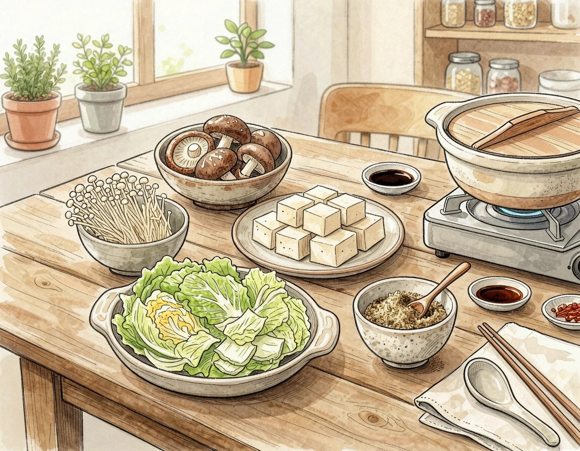 두부 버섯 들깨 전골 재료 일러스트