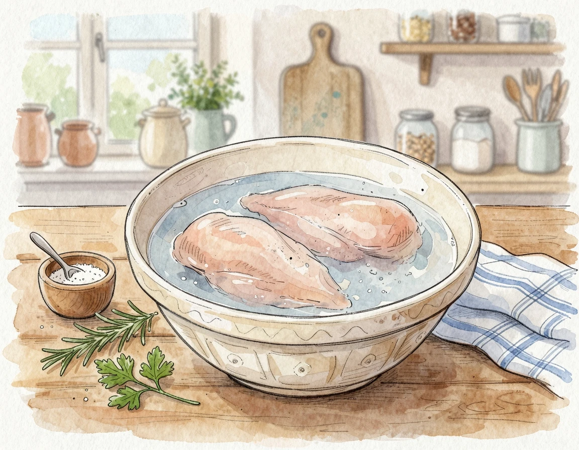 소금물에 담겨 염지 중인 생닭가슴살