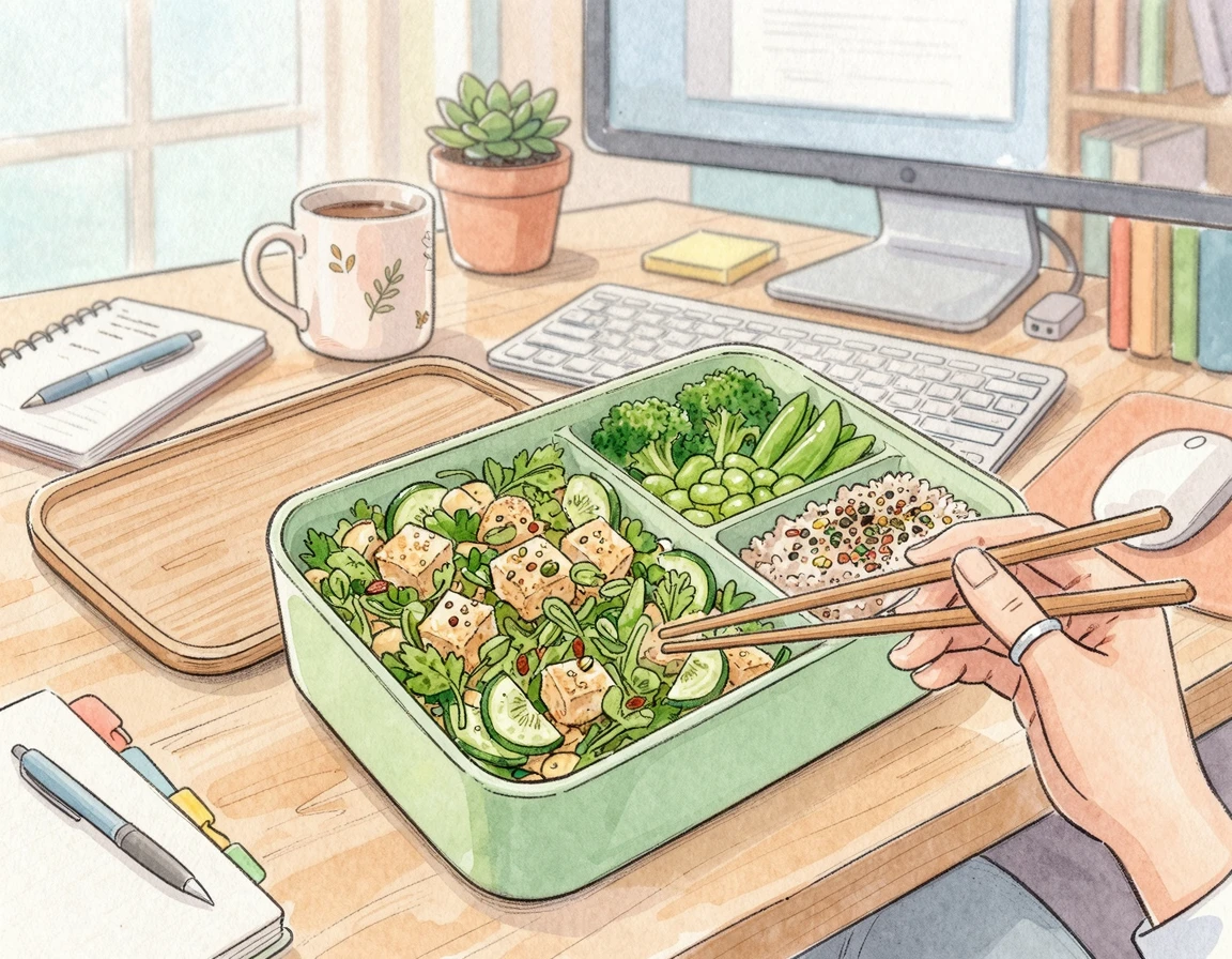 미나리 두부무침이 담긴 직장인의 건강한 도시락