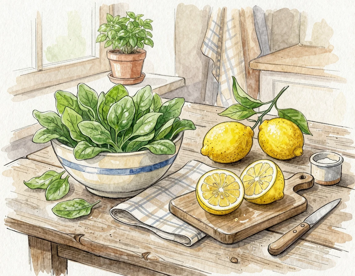 신선한 시금치와 레몬 일러스트