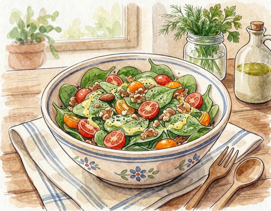 완성된 시금치 레몬 샐러드 일러스트