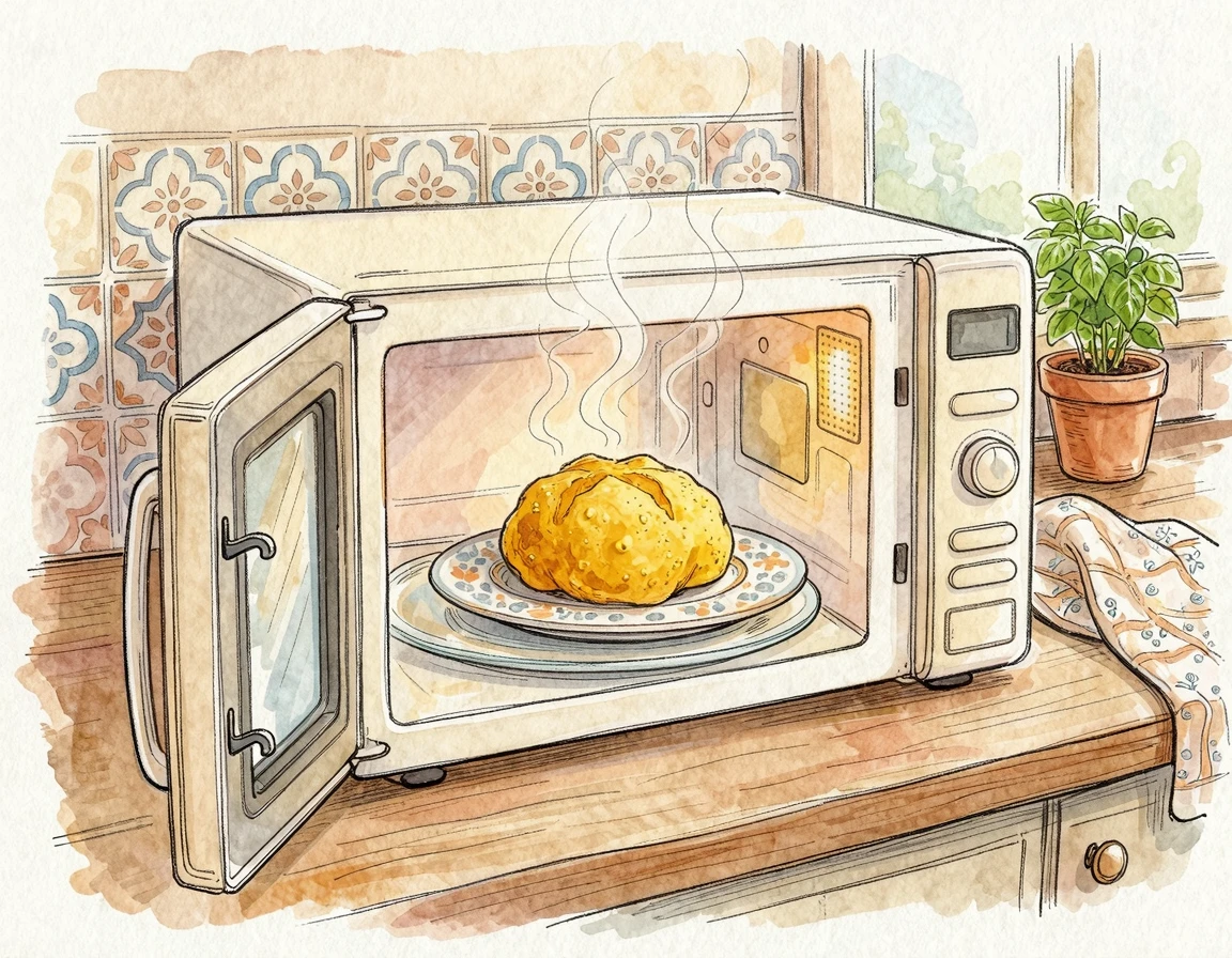 전자레인지에서 갓 꺼내 김이 모락모락 나는 노란 단호박 빵 일러스트