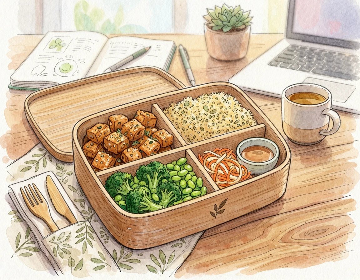 템페 구이와 퀴노아, 에다마메가 담긴 직장인 비건 도시락