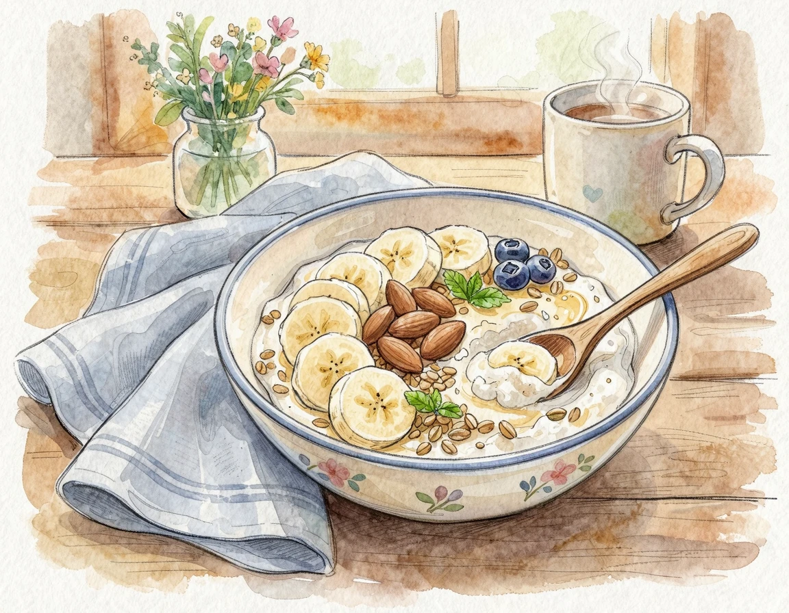 위장을 보호하는 그릭 요거트와 아몬드 볼 일러스트