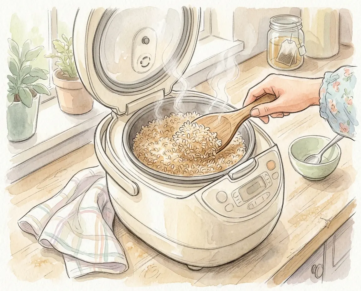 전기밥솥에 맛있게 지어진 발아현미밥 일러스트